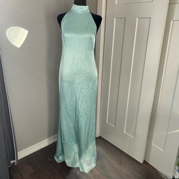 Lapointe Satin Halter Gown 4 Seafoam - Picture 3 of 12